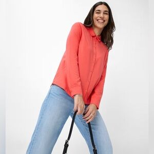 Brax Victoria Long Sleeve Button Down Coral Cotton Slim Fit Blouse